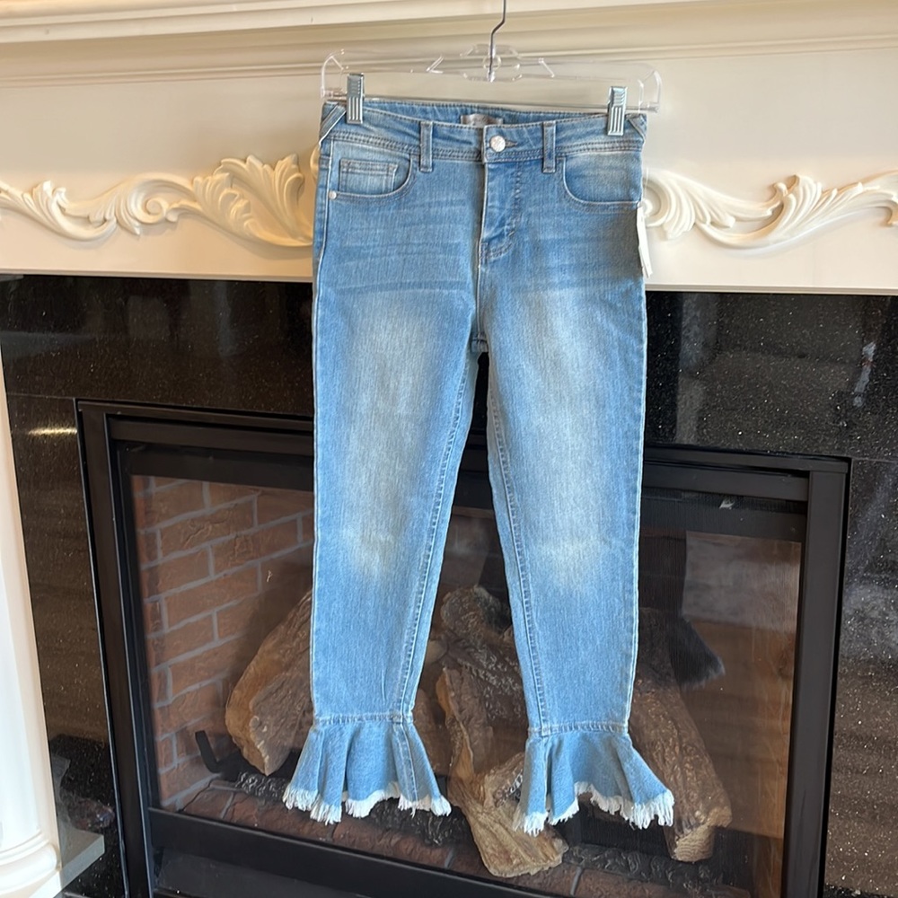 Denim jeans adjustable waist size 12 girls Ruffle Hem Wonderly Stretchy Comfy
